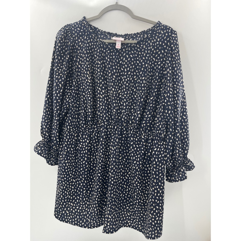 Isabel Maternity Navy Blue White Dot Print Ruffle Neck Empire Waist Dress XL